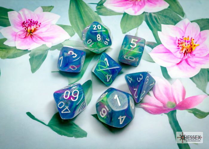 Festive Waterlily/white Polyhedral 7-Dice Set - Dice & Accessories - Image - Pop Weasel