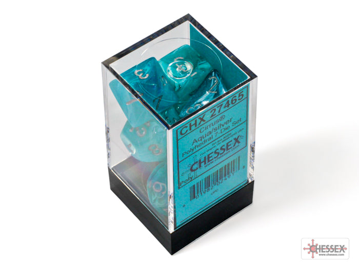 Cirrus Aqua/silver Polyhedral 7-Dice Set - Dice & Accessories - Image - Pop Weasel