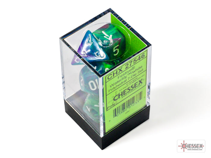 Festive Waterlily/white Polyhedral 7-Dice Set - Dice & Accessories - Image - Pop Weasel