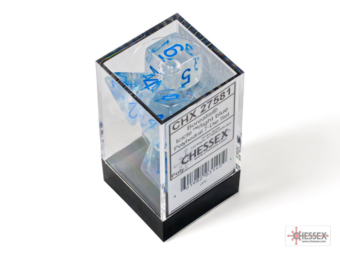 Borealis Icicle/light blue Luminary Polyhedral 7-Dice Set - Image 3 - Dice & Accessories - Image - Pop Weasel
