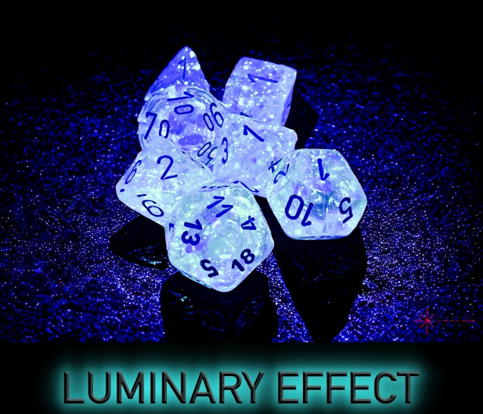 Borealis Icicle/light blue Luminary Polyhedral 7-Dice Set - Image 4 - Dice & Accessories - Image - Pop Weasel