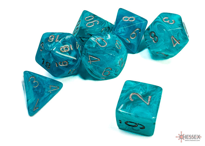 Cirrus Aqua/silver Polyhedral 7-Dice Set - Dice & Accessories - Image - Pop Weasel