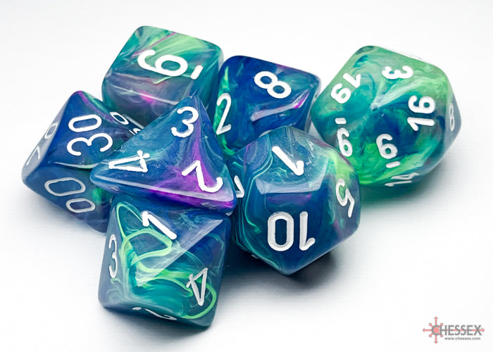 Festive Waterlily/white Polyhedral 7-Dice Set - Dice & Accessories - Image - Pop Weasel