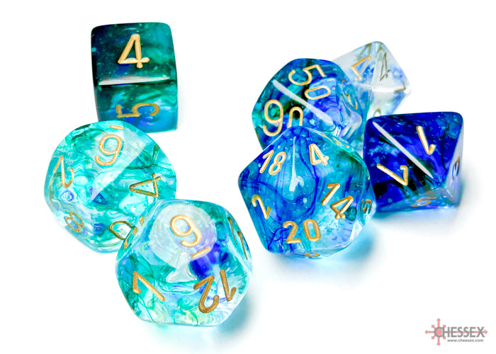 Nebula Oceanic/gold Luminary Polyhedral 7-Dice Set - Image 2 - Dice & Accessories - Image - Pop Weasel
