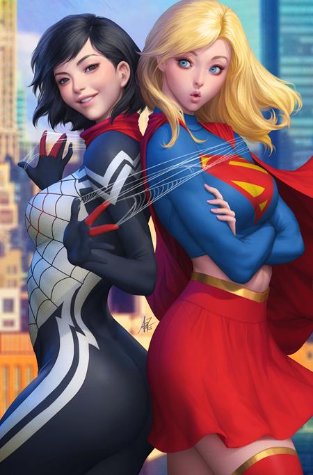 DC Marvel Superman Spider-man #1  | One Shot  M Stanley Artgerm Lau Supergirl & Silk Card Stock Var