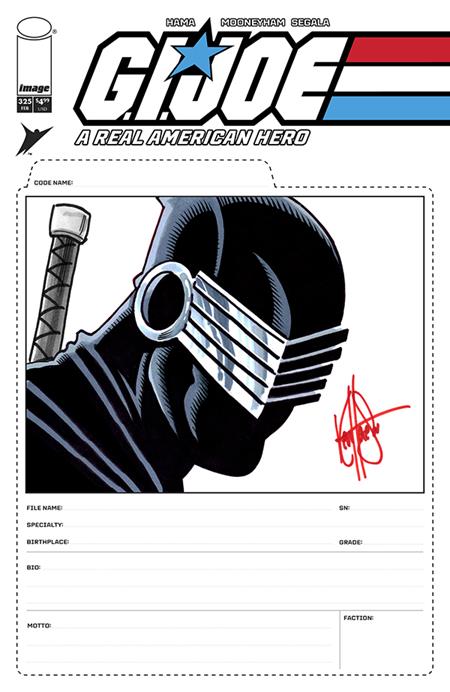 Df G.i. Joe A Real American Hero #325 Blank File Card Variant Signed And Remarked By Ken Haeser With A Snake Eyes Sketch