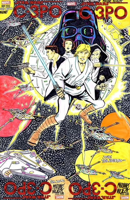 Df Marvel Comics Commissioned Cover Art Four Piece Blank Variant Connecting Set Signed And Remarked By Mariano Nicieza And Joe Delbeato With A Classic Star Wars - Comics - Image - Pop Weasel