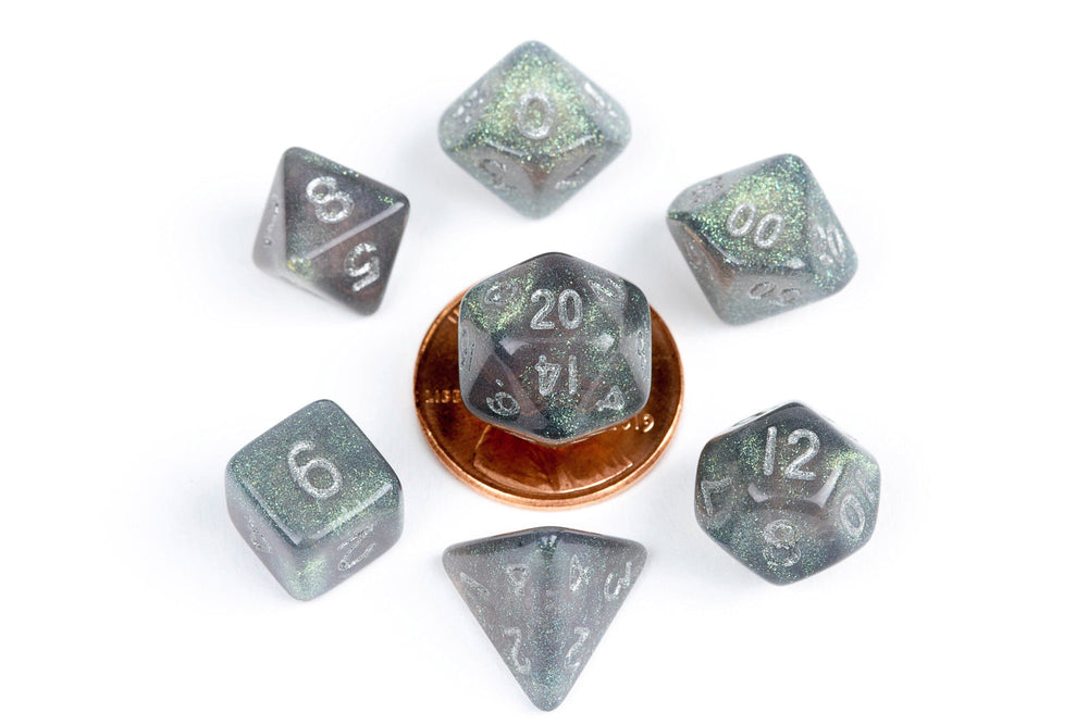 Stardust Gray w/ Silver Numbers 10mm Mini Poly Dice Set - Image 1 - Dice & Accessories - Image - Pop Weasel
