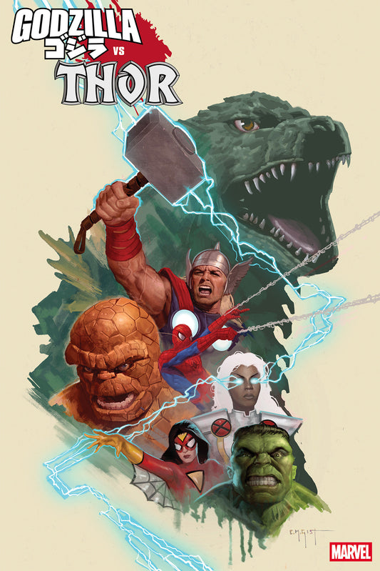 GODZILLA VS. THOR #1 E.M. GIST MARVEL UNIVERSE VARIANT - Image