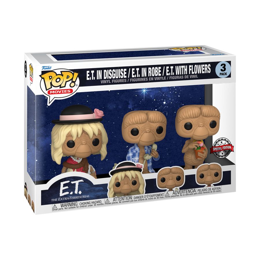 Pop Weasel - Image 3 of E.T. the Extra-Terrestrial - E.T. in Disguise, in Robe & with Flowers US Exclusive Pop! 3-Pack [ - Funko - Pop Vinyl - Image - Pop Weasel