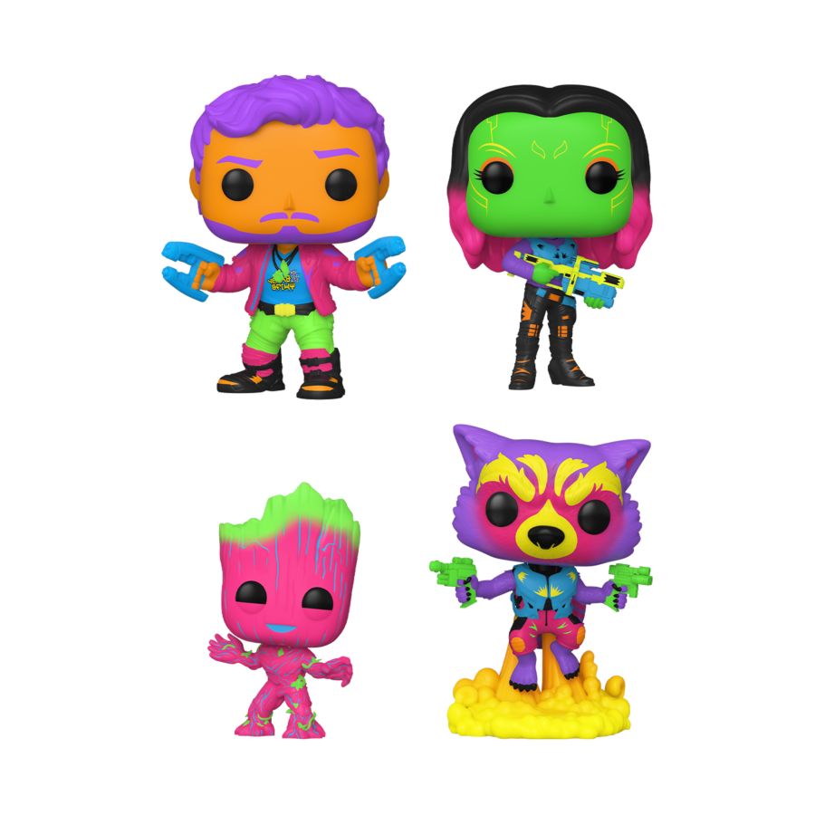 Pop Weasel - Image 2 of Guardians of the Galaxy: Volume 2 - US Exclusive Blacklight Pop! 4-Pack [RS] - Funko - Pop Vinyl - Image - Pop Weasel