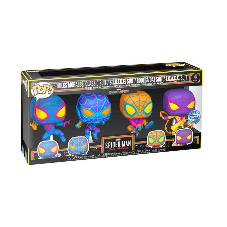 Pop Weasel - Image 3 of Miles Morales - Blacklight UK Exclusive Pop! Vinyl 4-Pack [RS] - Funko - Pop Vinyl - Image - Pop Weasel