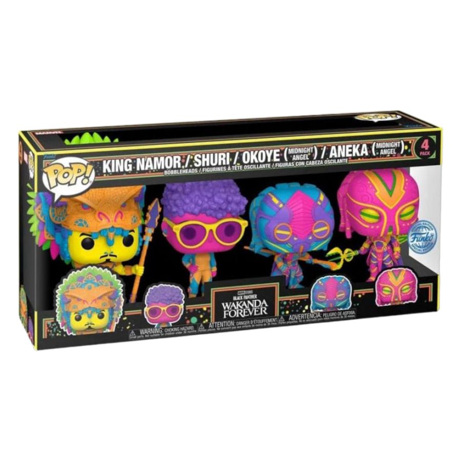 Pop Weasel - Image 3 of Black Panther 2: Wakanda Forever - Blacklight UK Exclusive Pop! Vinyl 4-Pack [RS] - Funko - Pop Vinyl - Image - Pop Weasel