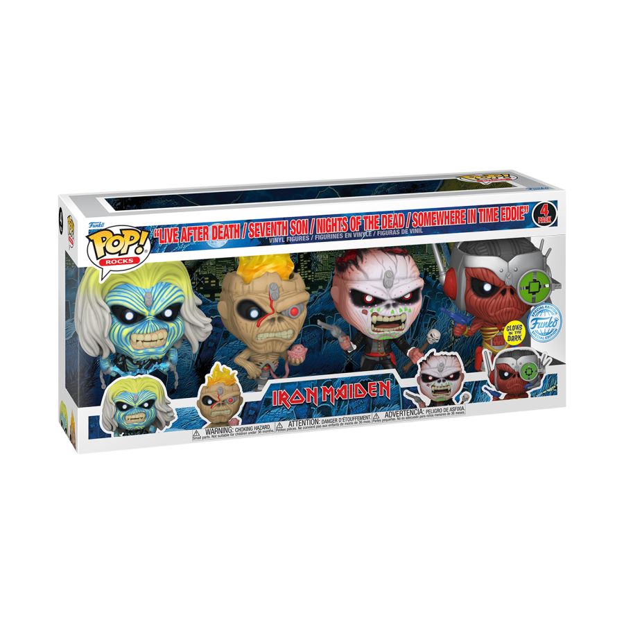 Pop Weasel - Image 2 of Iron Maiden - Eddie US Exclusive Glow Pop! Vinyl 4-Pack [RS] - Funko - Pop Vinyl - Image - Pop Weasel