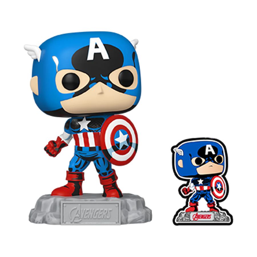 Pop Weasel - Image 2 of Marvel Comics - Captain America 60th Anniversary (with Pin) US Exclusive Pop! Vinyl [RS] - Funko - Pop Vinyl - Image - Pop Weasel