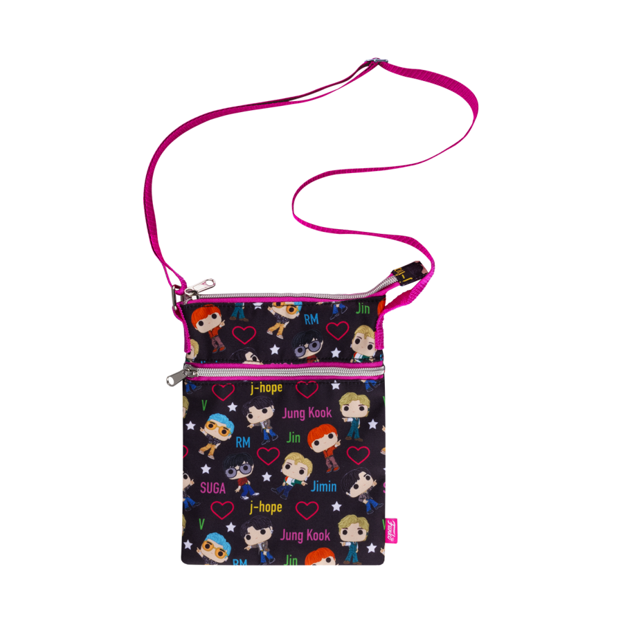 Pop Weasel Image of BTS - Band with Hearts Print Crossbody Passport Bag - Loungefly - Bags, Wallets & Purses - Image - Pop Weasel