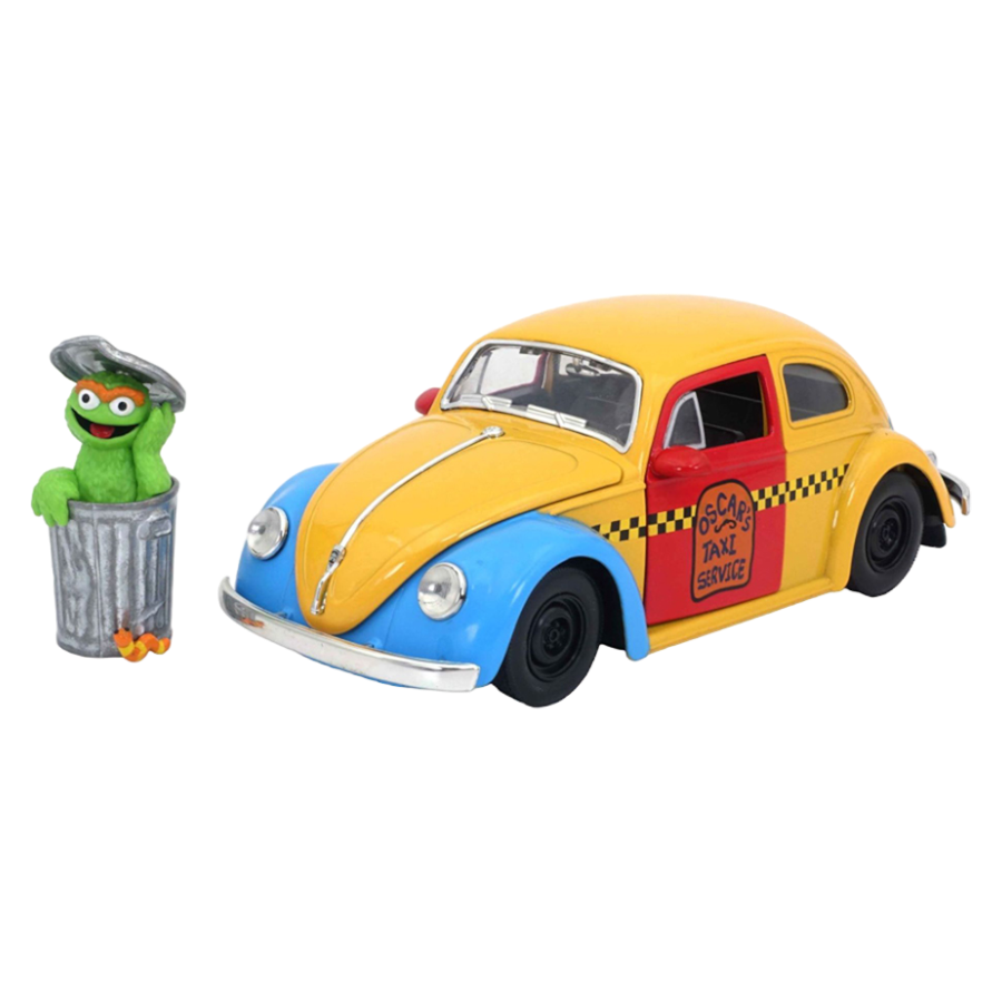 Pop Weasel Image of Sesame St - 1959 VW Beetle 1:24 Scale HR w/Oscar - Jada Toys - Die Cast - Image - Pop Weasel