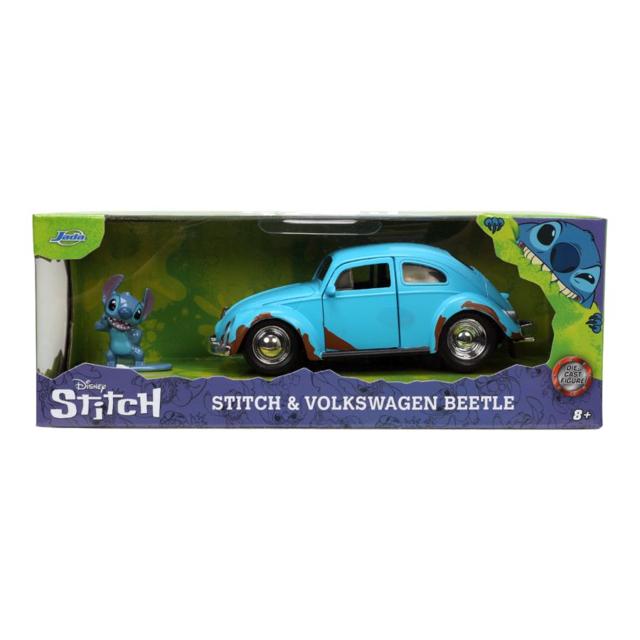 Lilo & Stitch - VW Beetle (Blue) 1:32 Scale with Stitch MetalFig - Jada Toys - Die Cast - Image - Pop Weasel