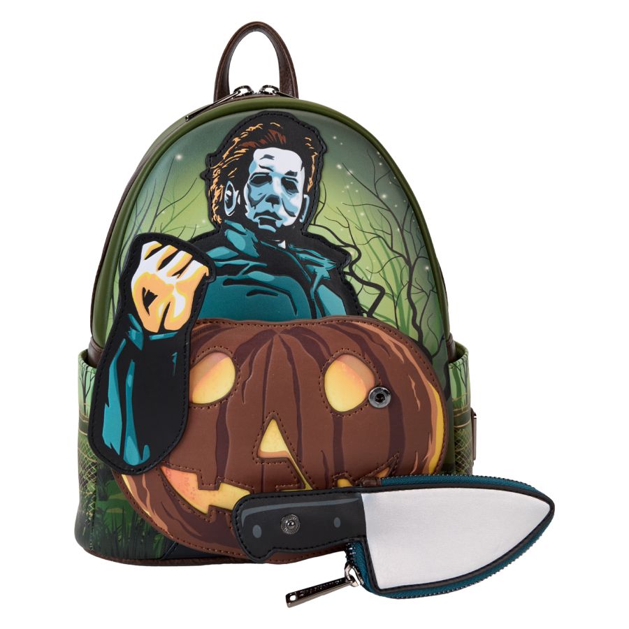 Image Pop Weasel - Image 2 of Halloween - Michael Myers Pumpkin Glow Mini Backpack (with Coin Bag) - Loungefly - Bags, Wallets & Purses - Image - Pop Weasel