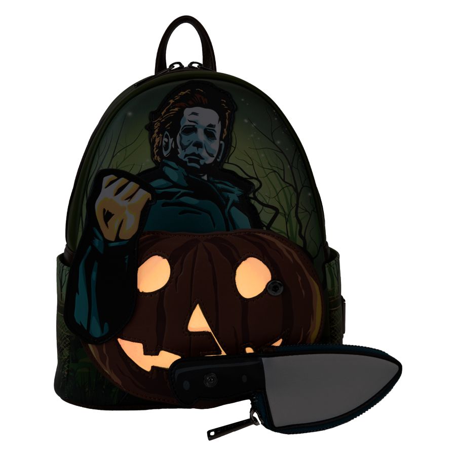 Image Pop Weasel - Image 3 of Halloween - Michael Myers Pumpkin Glow Mini Backpack (with Coin Bag) - Loungefly