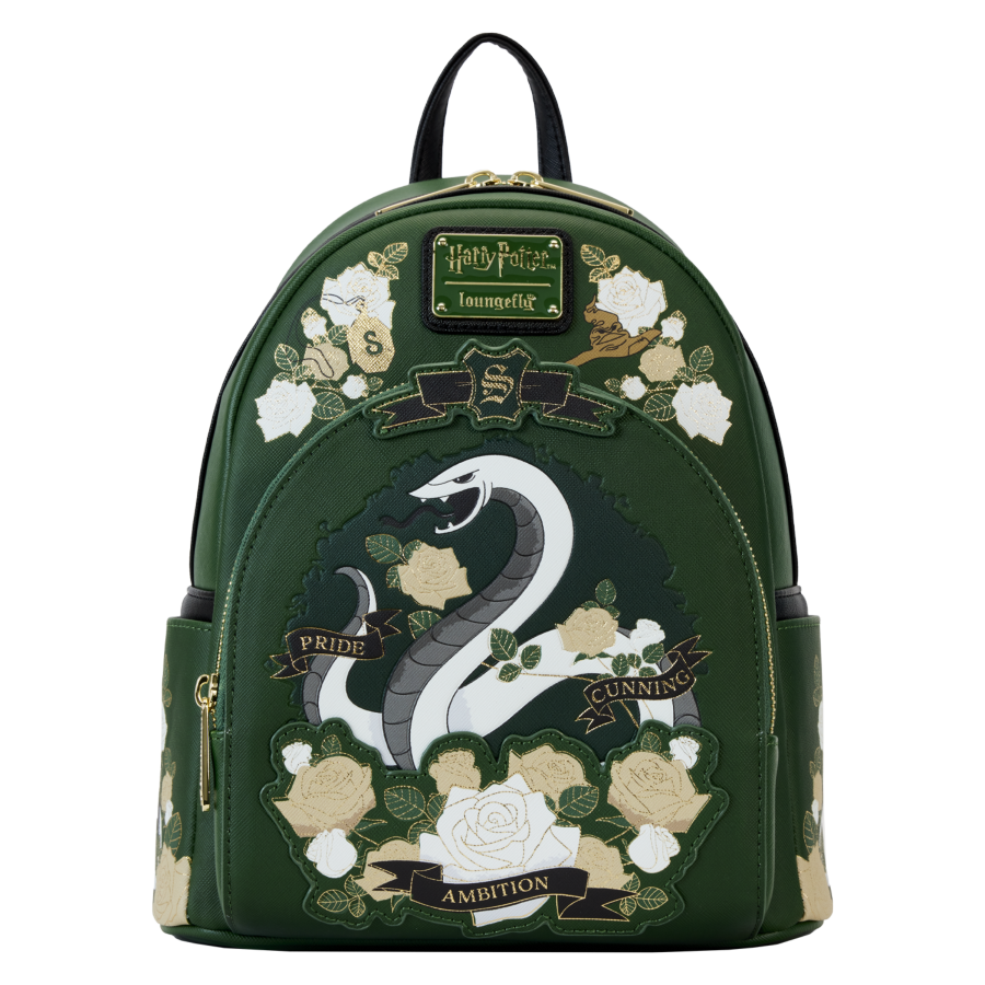 Pop Weasel Image of Harry Potter - Slytherin House Floral Tattoo Mini Backpack - Loungefly - Bags, Wallets & Purses - Image - Pop Weasel