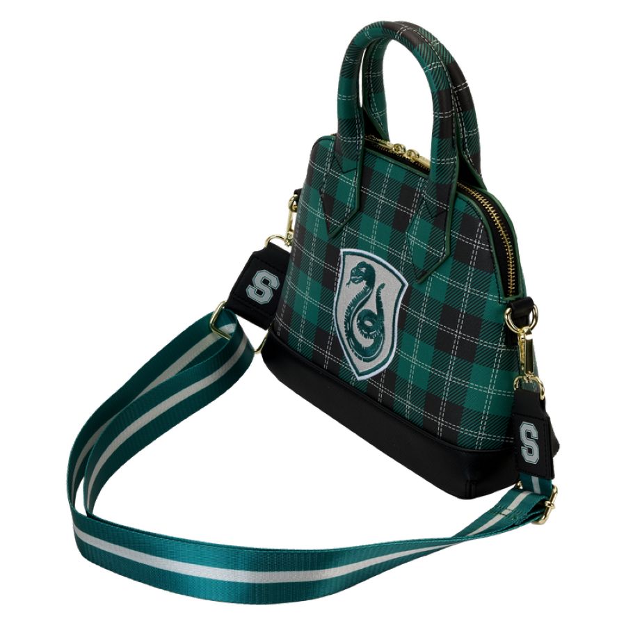 Pop Weasel - Image 3 of Harry Potter - Slytherin Patch Varsity Plaid Crossbody Bag - Loungefly - Bags, Wallets & Purses - Image - Pop Weasel