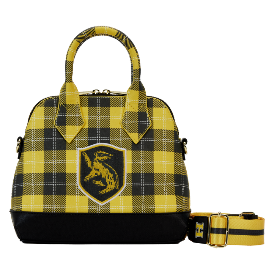 Pop Weasel Image of Harry Potter - Hufflepuff Patch Varsity Plaid Crossbody Bag - Loungefly