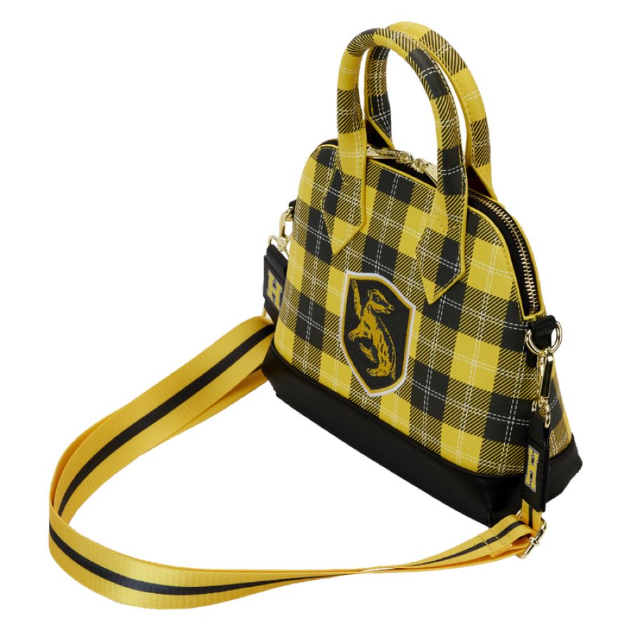 Pop Weasel - Image 3 of Harry Potter - Hufflepuff Patch Varsity Plaid Crossbody Bag - Loungefly