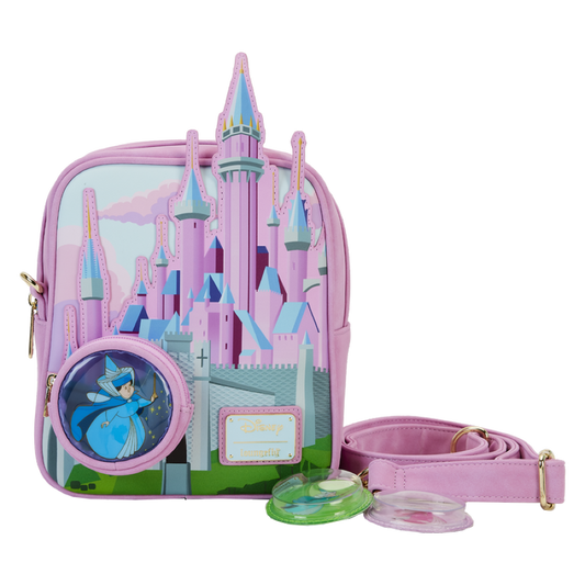 Pop Weasel Image of Sleeping Beauty -Castle Three Good Fairies Stained Glass Crossbody Bag - Loungefly