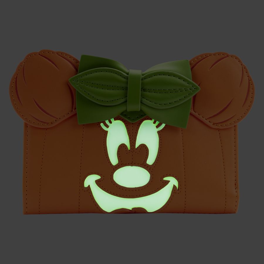 Pop Weasel - Image 3 of Disney - Minnie Mouse Pumpkin Glow Face Flap Purse - Loungefly