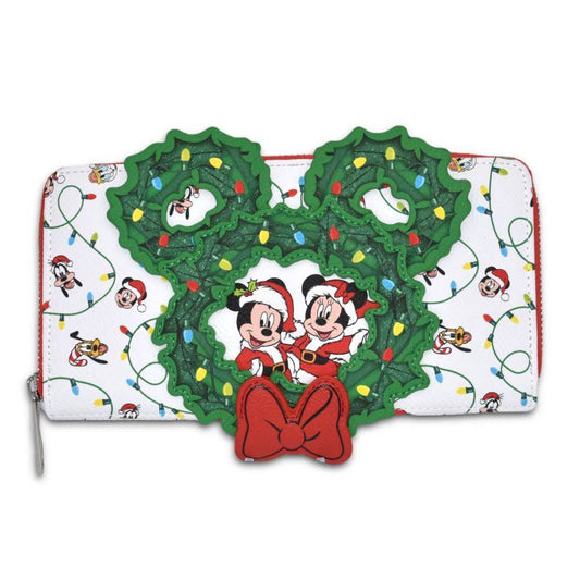 Pop Weasel Image of Disney - Mickey Holiday Wreath US Exclusive Zip Around Purse [RS] - Loungefly