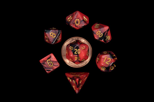 Black and Red Marble with Gold Numbers 10mm Mini Poly Dice Set - Image 1