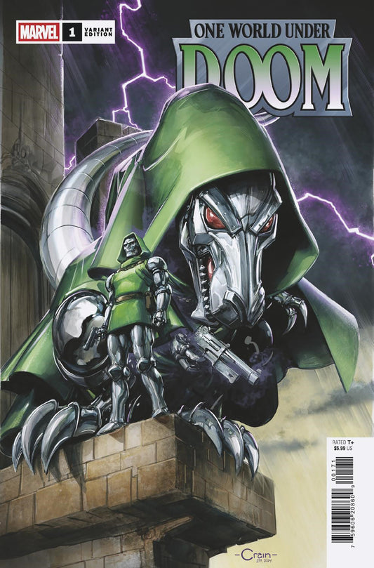 ONE WORLD UNDER DOOM #1 CLAYTON CRAIN DOOMASAUR VARIANT image