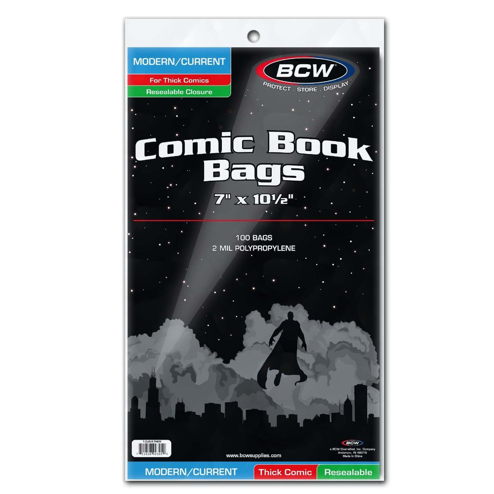 BCW Comic Book Bags Resealable Modern/Current Comic Books Thick (7" x 10" 1/2) (100 Bags Per Pack) - Comic Accessories - Image - Pop Weasel