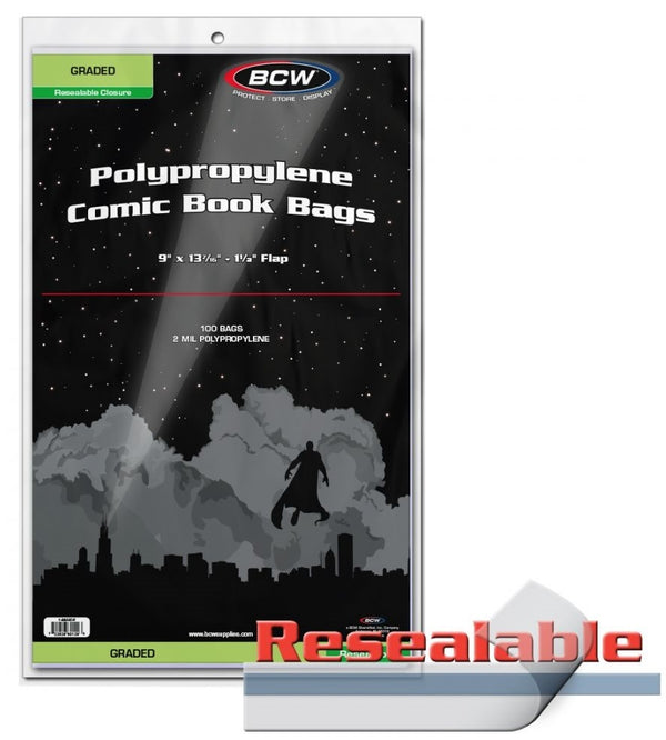 BCW Comic Bags Graded Resealable 9 X 13 7/16 (100 Bags)