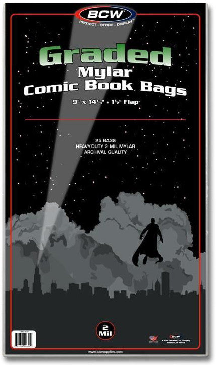 BCW Comic Book Mylar Bags Graded 2 MIL Mylar (9" x 14" 1/4) (25 Bags Per Pack)