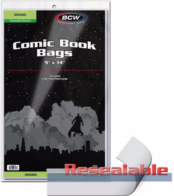 BCW Comic Book Bags Graded Resealable (9" x 14") (100 Bags Per Pack)