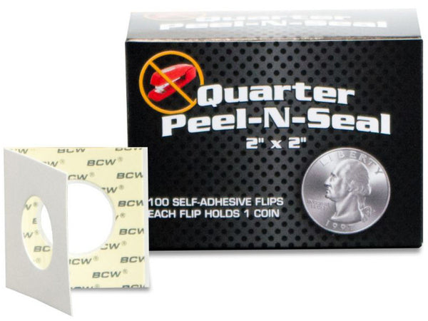 BCW Peel n Seal Paper Flips Adhesive Quarter (2" x 2") (100 Flips Per Box)