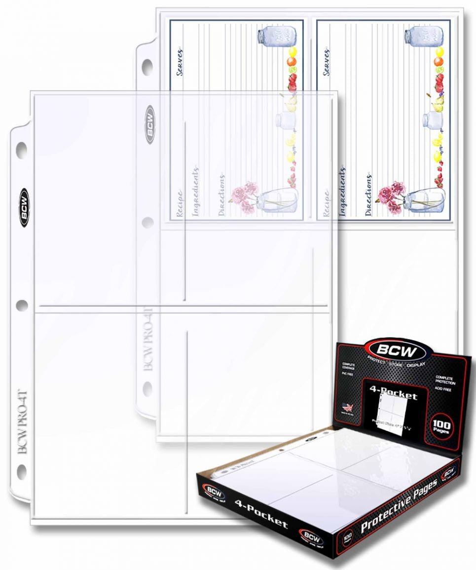 BCW 4 Pocket Protective Pages Photos (100 Pages Per Box)