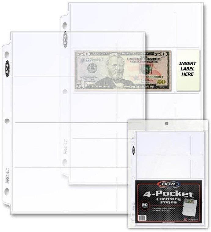 BCW 4 Pocket Protective Pages Currency (20 Pages Per Pack) - Collectable Storage - Image - Pop Weasel