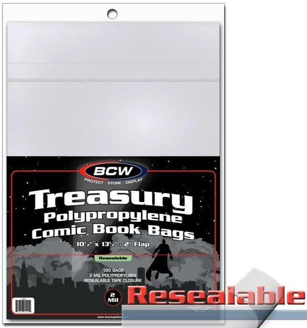 BCW Comic Book Bags Resealable Treasury Comic Books (10" 1/2 x 13" 1/2) (100 Bags Per Pack)