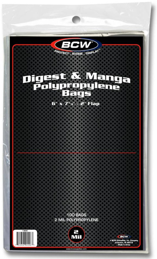 BCW Digest or Manga Bags (6" x 7" 5/8) (100 Bags Per Pack)