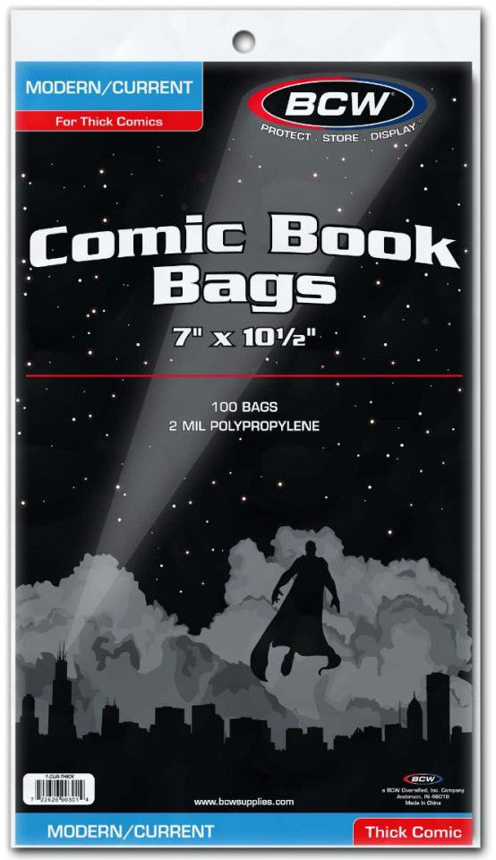 BCW Comic Book Bags Current Comics (Thick Comics) (7" x 10" 1/2) (100 Bags Per Pack)