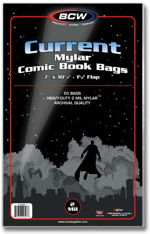 BCW Comic Book Mylar Bags Current Comic 2 MIL Mylar (7" x 10" 1/2) (50 Bags Per Pack)