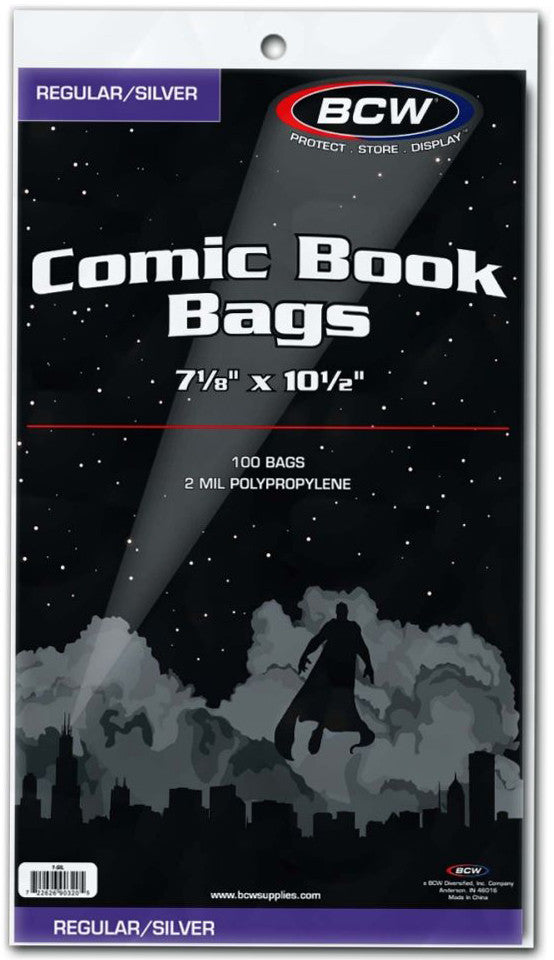 BCW Comic Book Bags Regular and Silver Age Comics (7" 1/8 x 10" 1/2) (100 Bags Per Pack) - Comic Accessories - Image - Pop Weasel