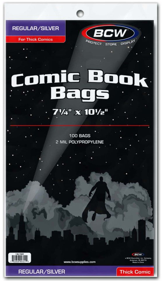 BCW Comic Book Bags Regular and Silver Age Comics Thick (7" 1/4 x 10" 1/2) (100 Bags Per Pack)