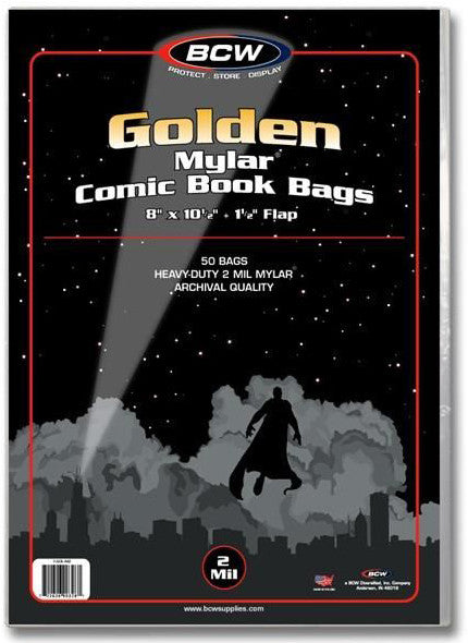 BCW Comic Book Mylar Bags Golden Comics 2 MIL Mylar (8" x 10" 1/2) (50 Bags Per Pack)