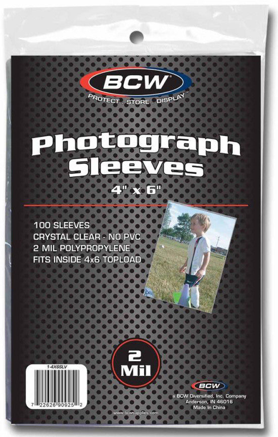 BCW Photo Sleeves (4" 1/16 x 6" 1/16) (100 Sleeves Per Pack)