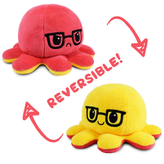 Reversible Plushie - Octopus Red/Yellow with Glasses