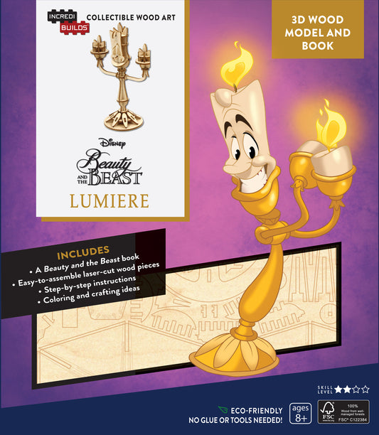 Pop Weasel Image of Incredibuilds: Disney Beauty and the Beast Lumiere - 3D Wood Model and Book